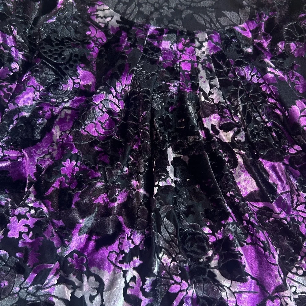 Crushed Velvet Whimsigoth Burnout Purple and Black Floral Long Sleeve Top - Picture 3 of 5